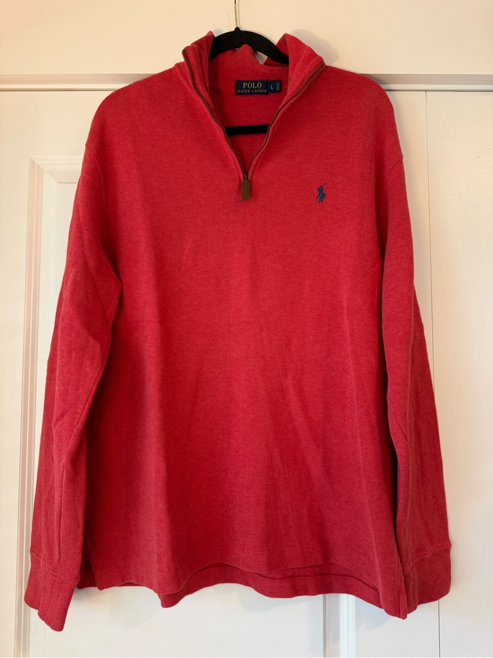 Polo Ralph Lauren Men's Red Estate Rib Quarter Zip Pullover Sweater Size Large